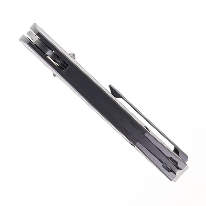 TwoSun Folding Knife Gray Titanium Handle 14C28N Plain Edge TS479