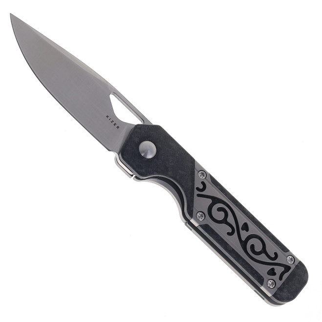Kizer Mini Militaw Folding Knife Titanium/Carbon Fiber Handle S45VN Plain Edge Ki3634SA4