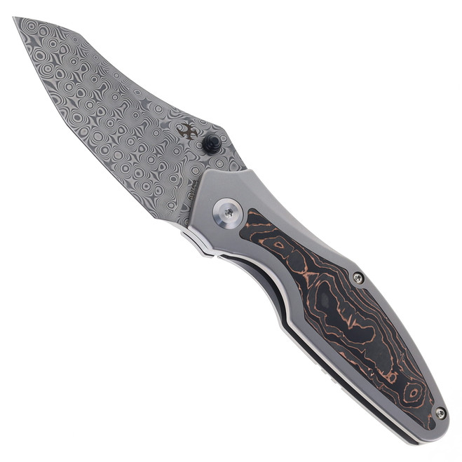 Kansept Baba Yaga Folding Knife Bead Blast Titanium/Copper Carbon Fiber Handle Damascus Plain Edge K1074C2