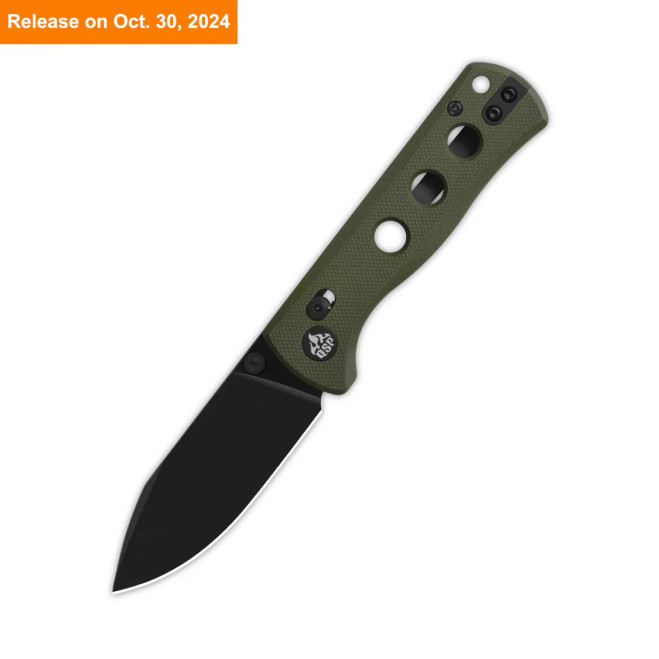 QSP Canary Glyde Folding Knife Olive Green G10 Handle 14C28N Plain Black Blade QS150GL-B2