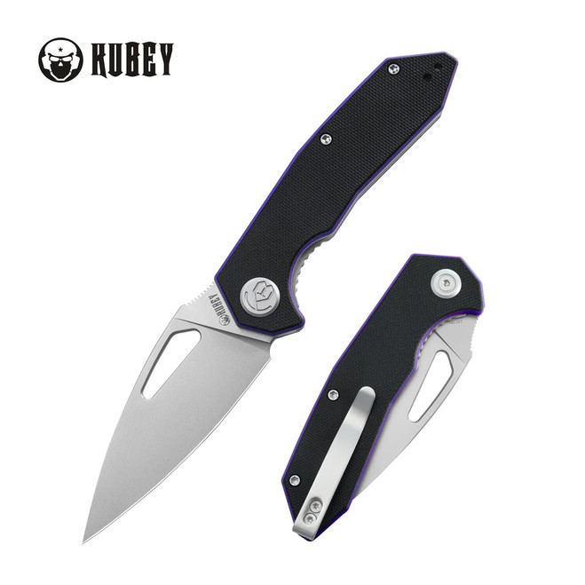 Kubey Coeus Folding Knife Black/Purple G10 Handle 14C28N Plain