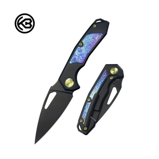 KB Knives Coeus Folding Knife Black Titanium/Timascus Handle S35VN Plain Black Blade KB286B