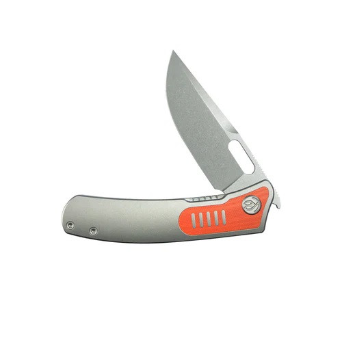 Kubey Common Thread Folding Knife Grey Titanium/Orange G10 Handle