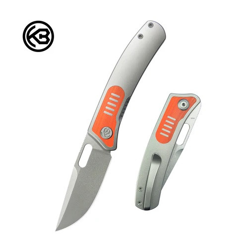 Kubey Common Thread Folding Knife Grey Titanium/Orange G10 Handle