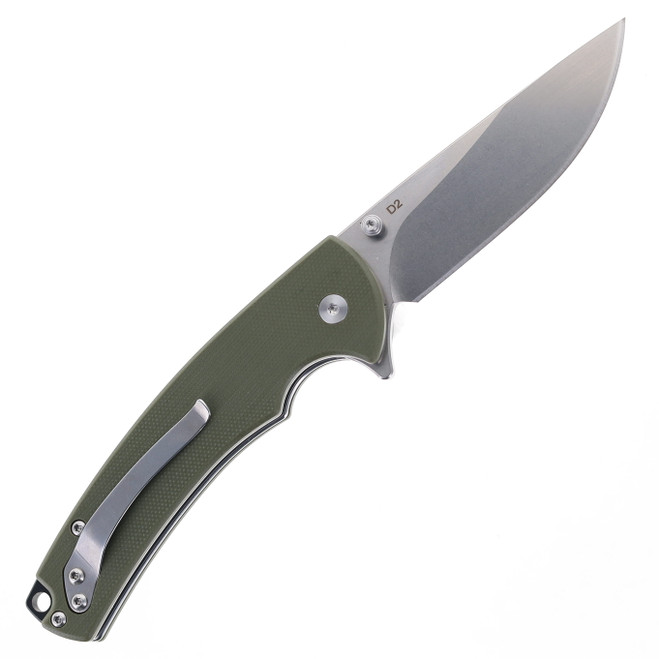 FreeTiger Button Lock Folding Knife Green G10 Handle D2 Plain