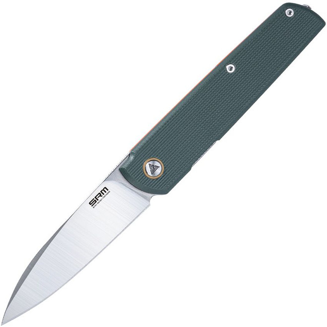 SRM Qrick Linerlock Folding Knife Green/Orange G10 Handle 14C28N