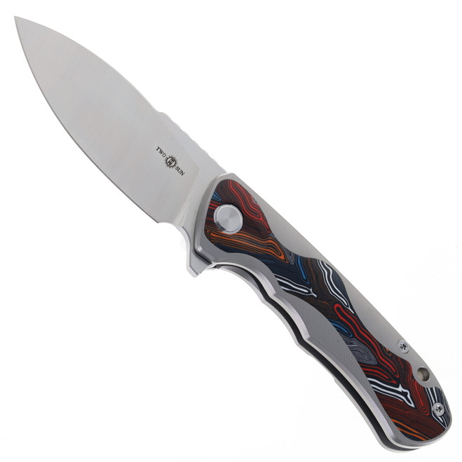 Two Sun Folding Knife Titanium/Color G10 Handle M390 Plain Edge Satin Finish TS511-M390-Satin