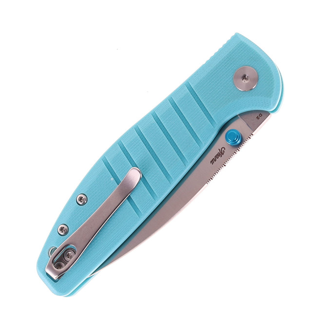 Bestechman Goodboy Jr Button Lock Folding Knife Blue G10 Handle D2