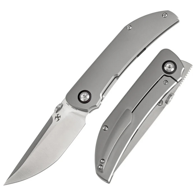 Kansept Tarkin Folding Knife Bead Blast Titanium Handle 20CV Plain Edge Satin Finish K1078A1