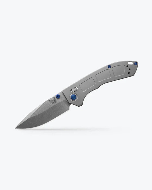 Benchmade Mini Narrows Folding Knife Gray Titanum Handle 20CV Drop Point Plain Edge Stonewash Finish BM743