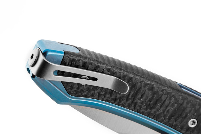 Lion Steel Twain Folding Knife Blue Titanium/Carbon Fiber Handle