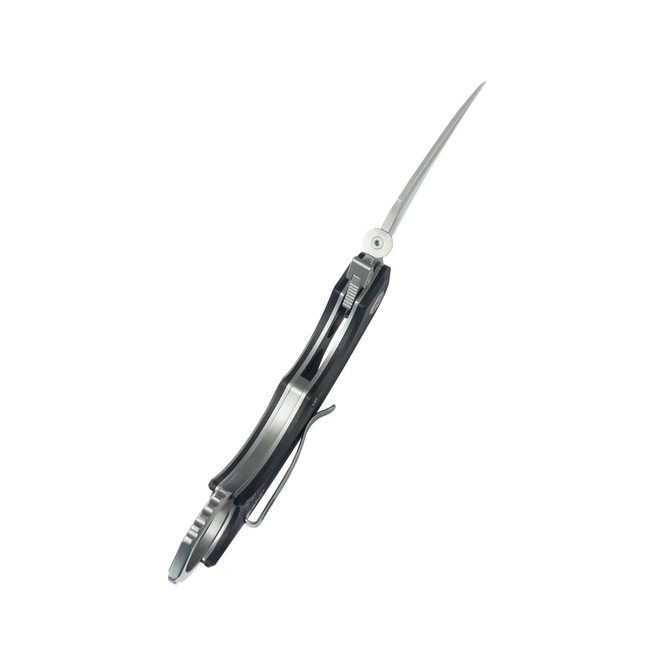 Kubey Roger Recurve Pikal Folding Knife Black G10 Handle 14C28N