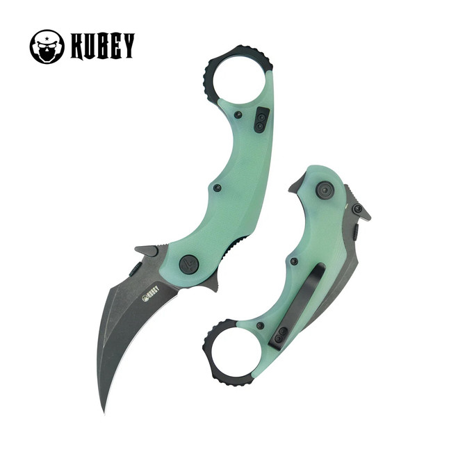 ブレイクキュー cueLee‘s Kubey Roger Recurve Pikal Folding Knife Jade G10 Handle 14C28N