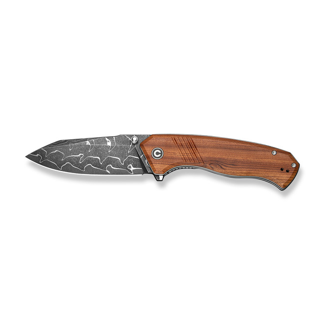 Civivi Placoid Folding Knife Guibourtia Wood Handle Damascus Plain