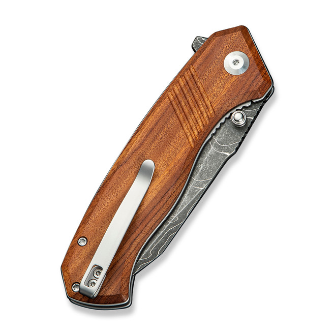 Civivi Placoid Folding Knife Guibourtia Wood Handle Damascus Plain