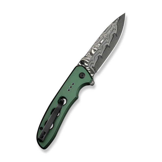 Civivi Hyperpulse Folding Knife Green Aluminum Handle Damascus