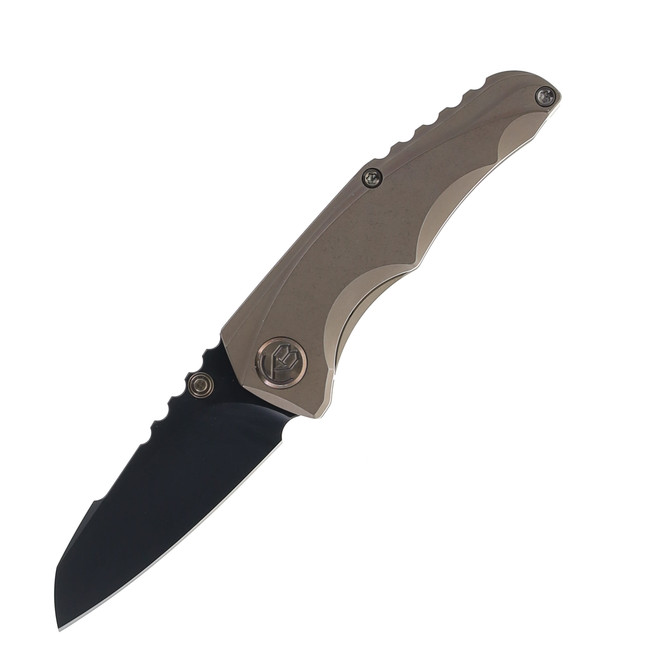 KB Knives Steeltle Folding Knife Tan Titanium Handle M390 Plain Black Blade KB390D