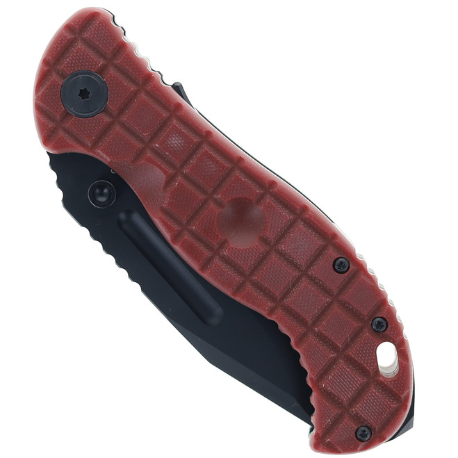 Halfbreed Large Bush Folding Knife Red G10 Handle 3V Plain Black