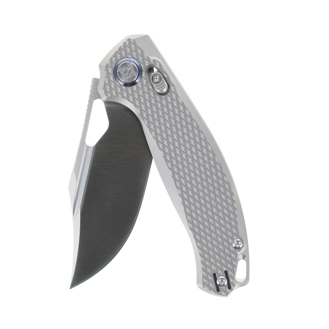 Kunwu Django XL Folding Knife Gray Titanium Handle Elmax Plain
