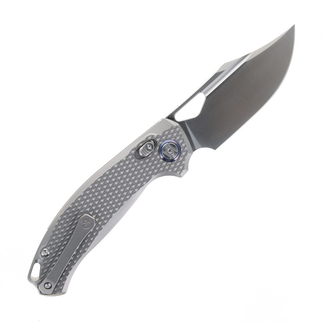 Kunwu Django XL Folding Knife Gray Titanium Handle Elmax Plain