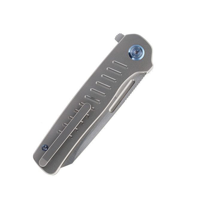 Kubey Steelhead Folding Knife Gray Titanium Handle M390 Plain Edge
