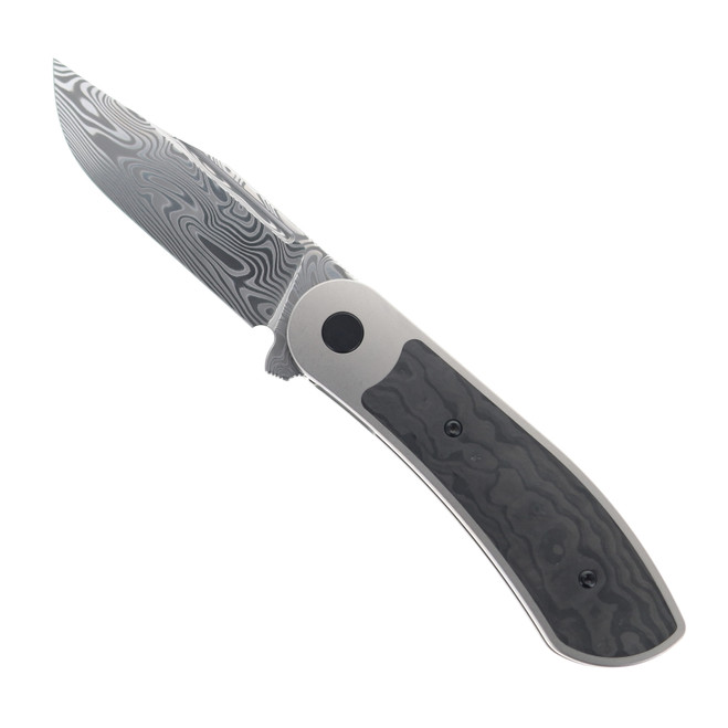 Bestech Vestige Folding Knife Titanium/Black Camo Fat Carbon Handle Damasteel Plain Edge BT2411E Bestech Vestige Folding Knife Titanium/Black Camo Fat Carbon Handle Damasteel Plain Edge BT2411E