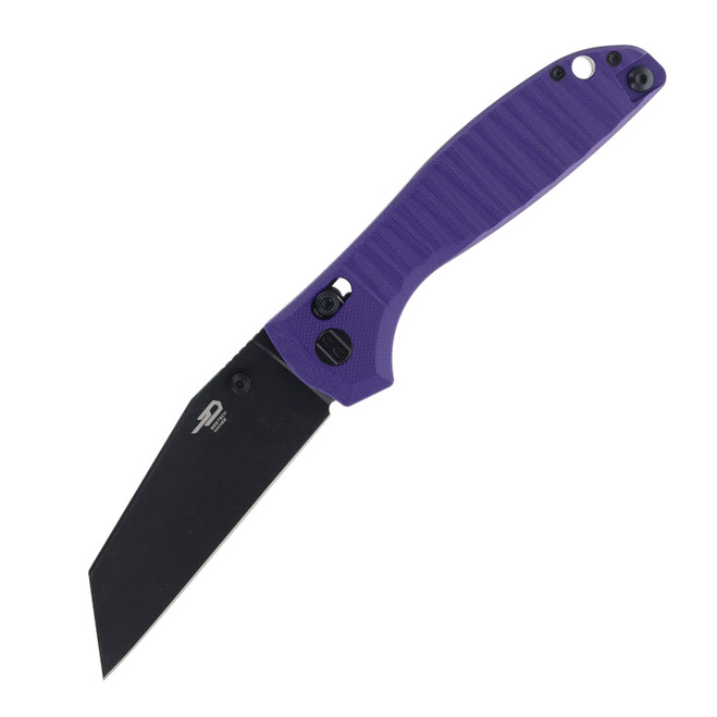 Bestech Liger Folding Knife Purple G10 Handle D2 Plain Edge Black Stonewash Finish BG61E