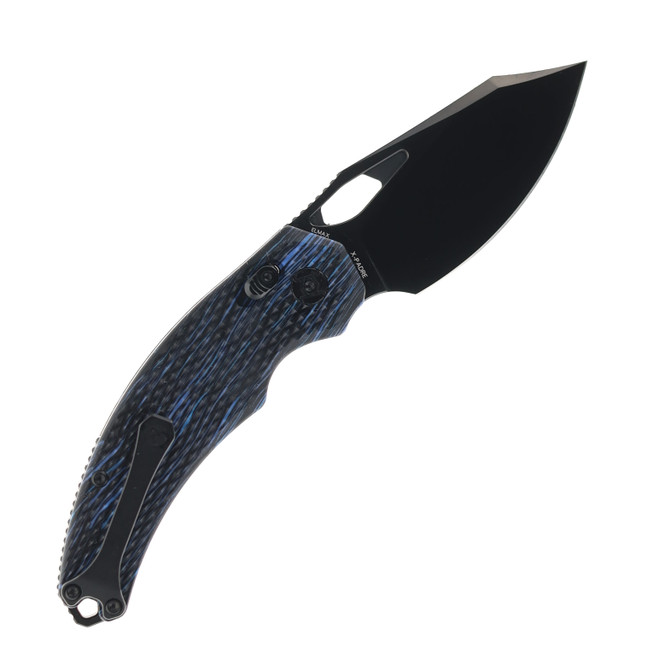 Kunwu X-Padre Folding Knife Black/Blue Gmascus Handle Elmax Plain