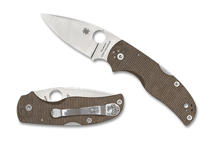 Spyderco Native 5 Folding Knife Brown Canvas Micarta Handle Cru-Wear Plain Edge C41MPCW5