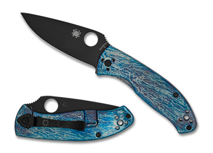 Spyderco Tenacious Folding Knife Blue Titanium Disarray Handle D2 Plain Black Blade C122TIBLBKD2P Spyderco Tenacious Folding Knife Blue Titanium Disarray Handle D2 Plain Black Blade C122TIBLBKD2P