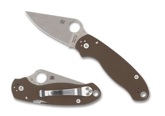 Spyderco Para 3 Sprint Run Folding Knife Brown G10 Handle 15V Plain Edge C223GPBN15V