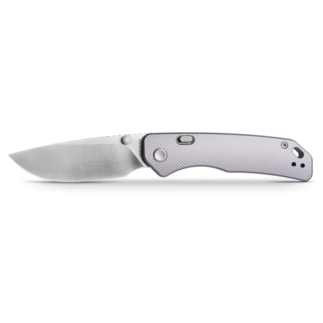 Vosteed Marten Folding Knife Gray Aluminum Handle 154CM Plain Edge Satin Finish A1601