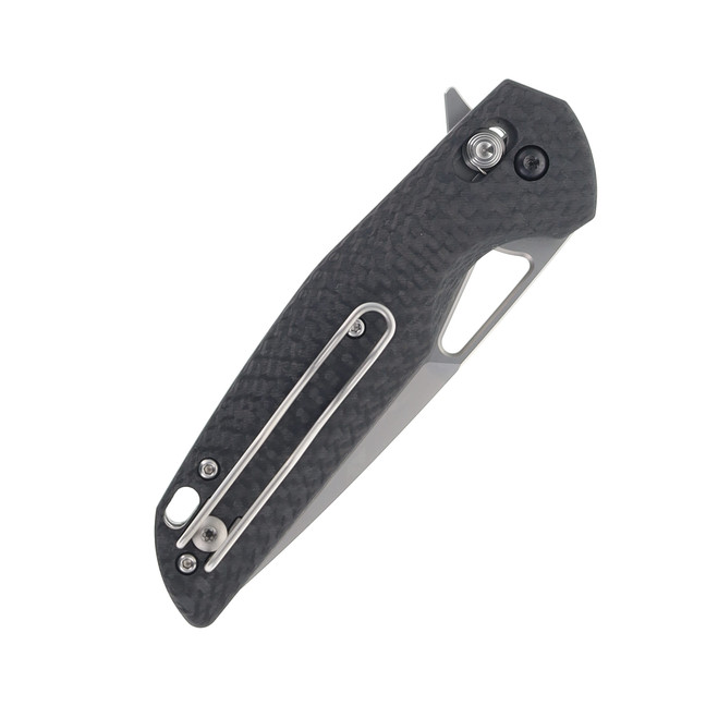 Hwzbben Folding Knife Black Carbon Fiber Handle D2 Plain Edge Bead