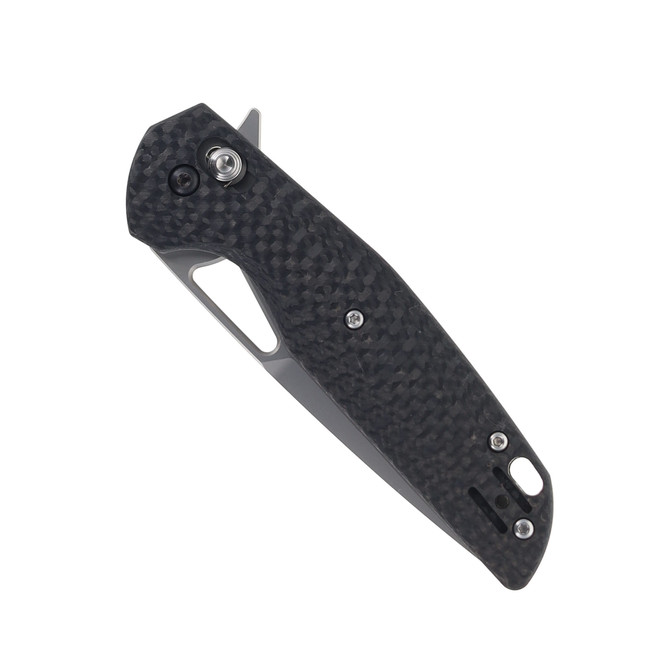 Hwzbben Folding Knife Black Carbon Fiber Handle D2 Plain Edge Bead