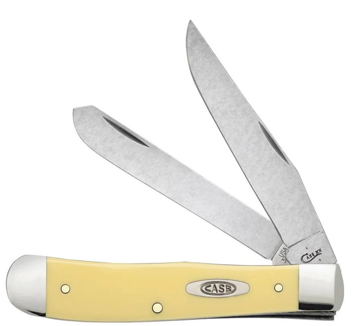 Case Cutlery Trapper Folding Knife Yellow Synthetic Handle Clip/Spey Plain Edge 81091