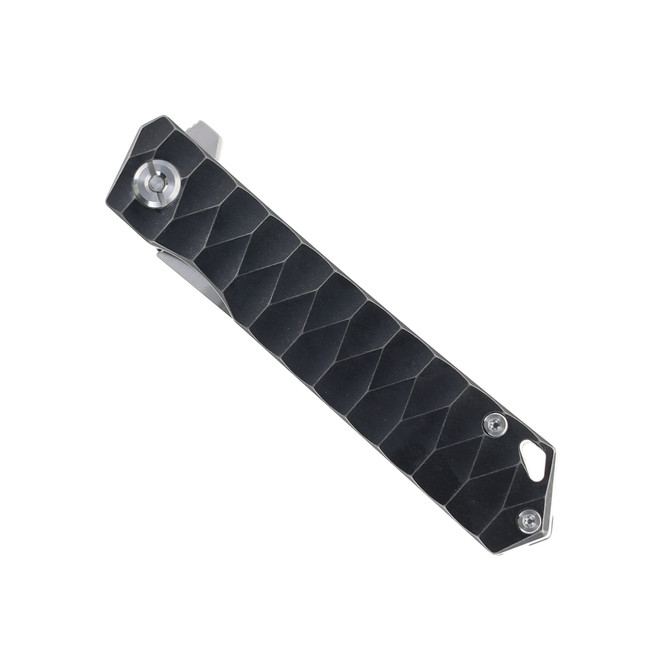 A Two Sun Folding Knife Black Titanium Handle YJ01-V1 Plain Edge