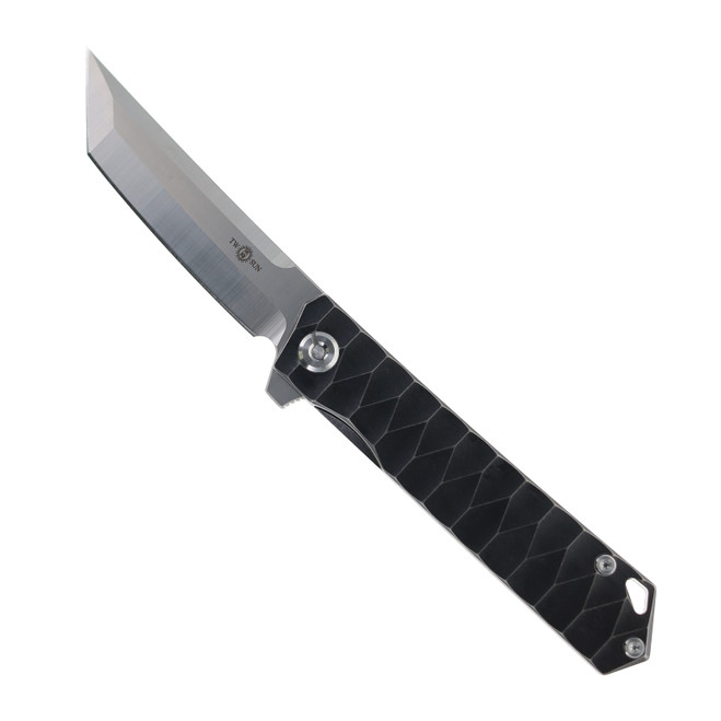 Two Sun Folding Knife Black Titanium Handle YJ01-V1 Plain Edge TS20-YJ01-V1