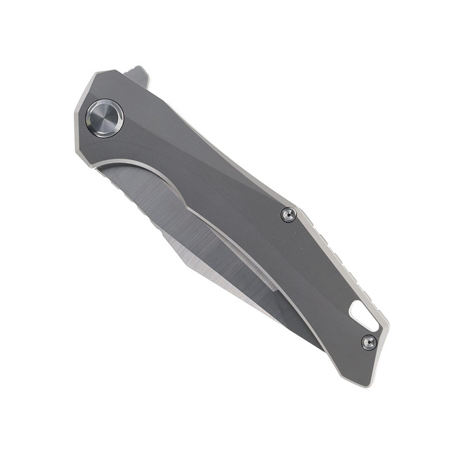 あ ② Two Sun Folding Knife Gray Titanium Handle M390 Plain Edge Satin