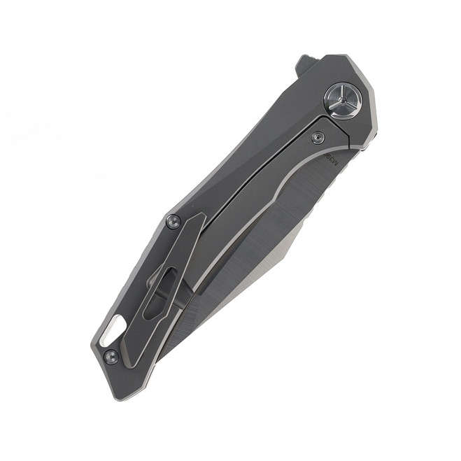 Two Sun Folding Knife Gray Titanium Handle M390 Plain Edge Satin