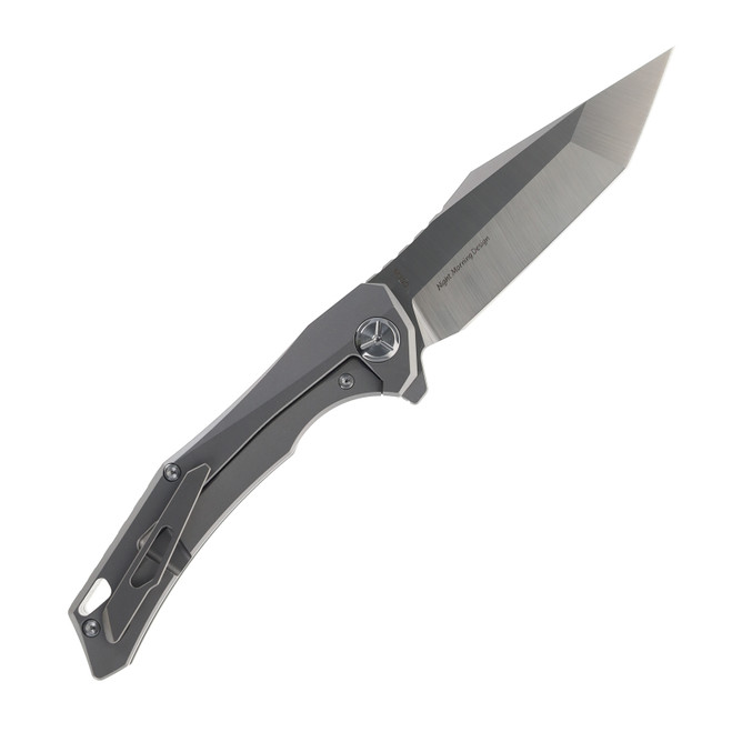 Two Sun Folding Knife Gray Titanium Handle M390 Plain Edge Satin