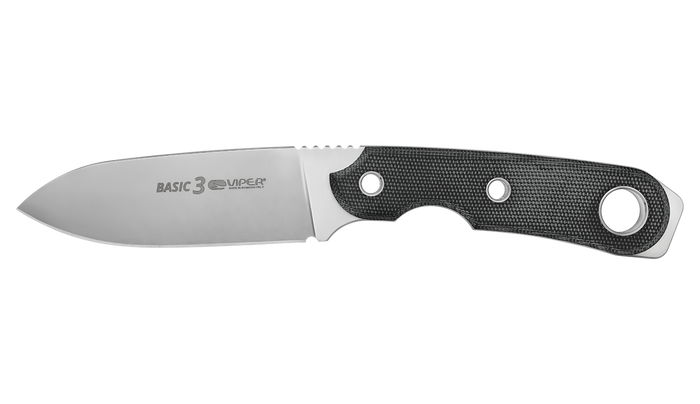 Viper Basic3 Fixed Blade Knife Black Canvas Micarta Handle Magnacut Plain Edge Satin Finish 4034CB