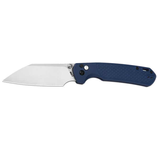 CJRB Large Pyrite Folding Knife Blue FRN Handle AR-RPM9 Plain Edge Stonewash Finish J1945L-BU