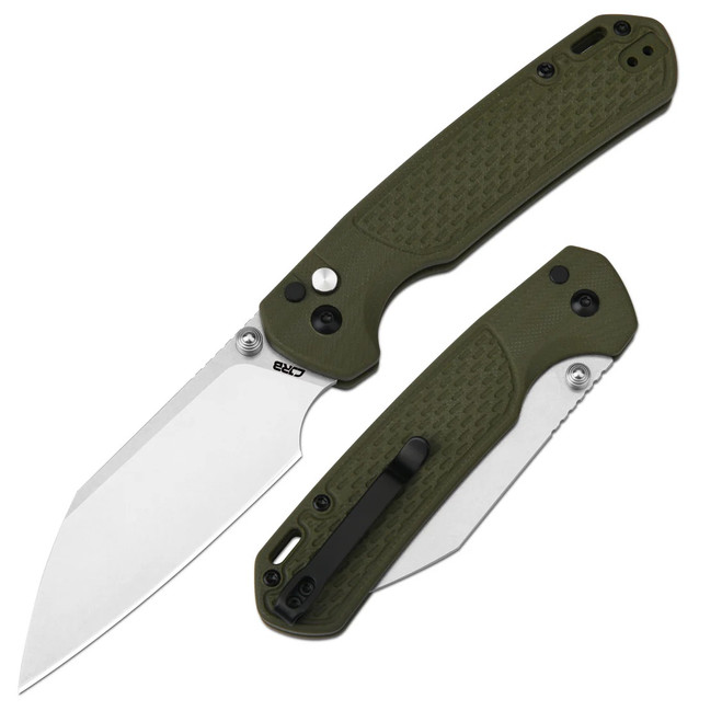 CJRB Large Pyrite Folding Knife Light Green G10 Handle AR-RPM9 Plain Edge Stonewash Finish J1945L-GN