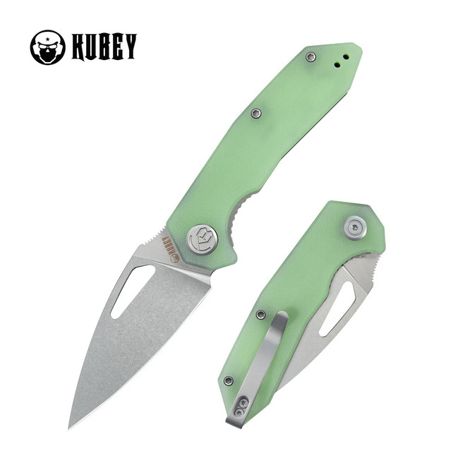 Kubey Coeus Folding Knife Jade G10 Handle 14C28N Plain Edge
