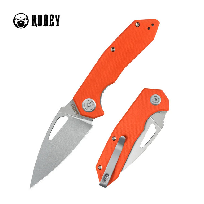 Kubey Coeus Folding Knife Orange G10 Handle 14C28N Plain Edge