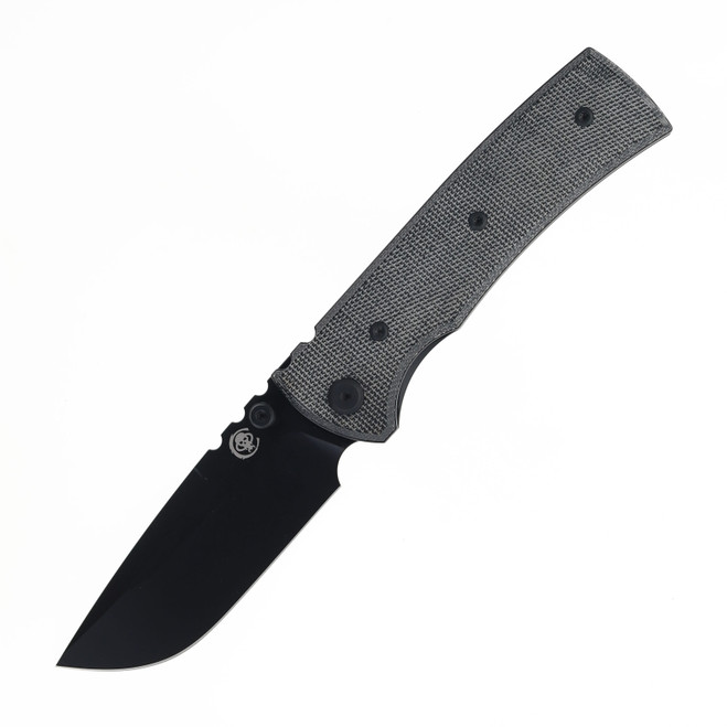 Chaves Knives Blue Label Redencion 229 Folding Knife Black Micarta Handle Elmax Drop Point Plain Edge PVD Finish CHAV14232
