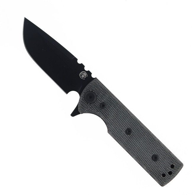 Chaves Knives Blue Label T.A.K. Linerlock Folding Knife Black Micarta Handle Elmax Drop Point Plain Edge PVD Finish