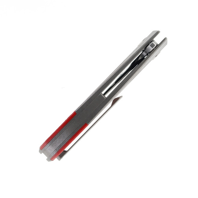 TwoSun Folding Knife Red/Black G10/Titanium Handle K110 Plain Edge