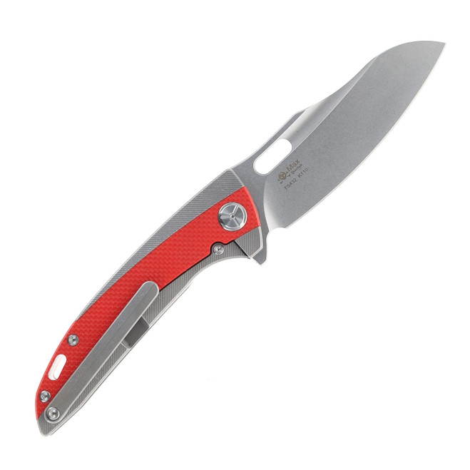 TwoSun Folding Knife Red/Black G10/Titanium Handle K110 Plain Edge