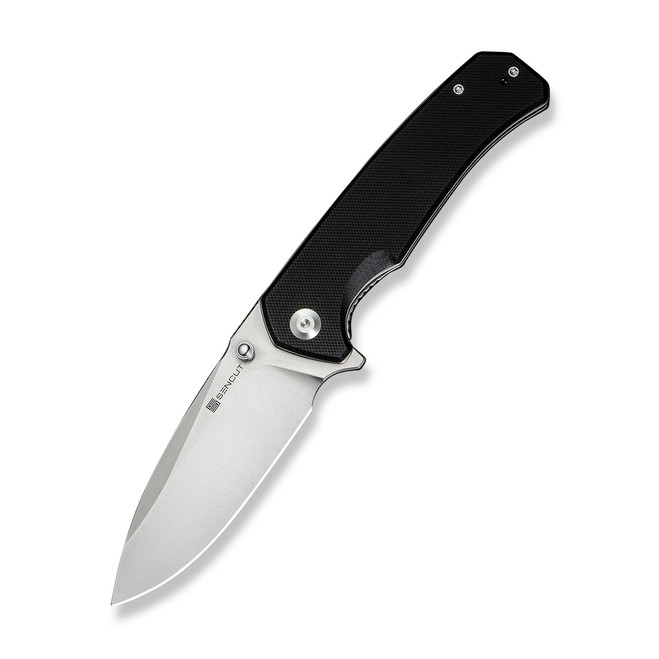 Sencut Skarnax Folding Knife Black G10 Handle 9Cr18MoV Plain Edge Satin Finish S24025-1